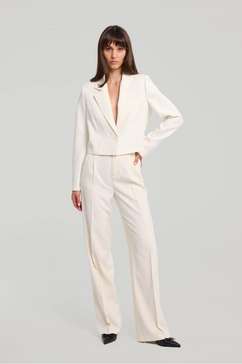 Spodnie z szeroką nogawką śmietankowa