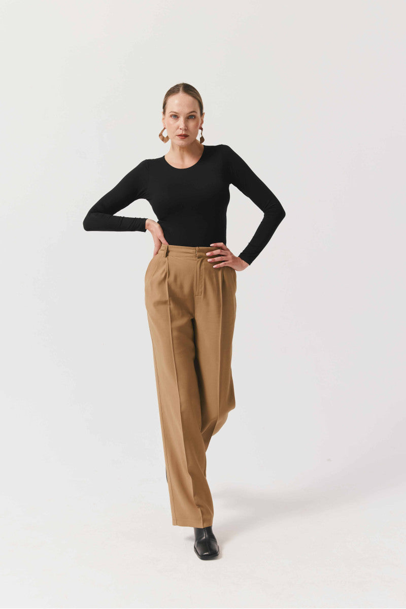 Caramel wide-leg trousers