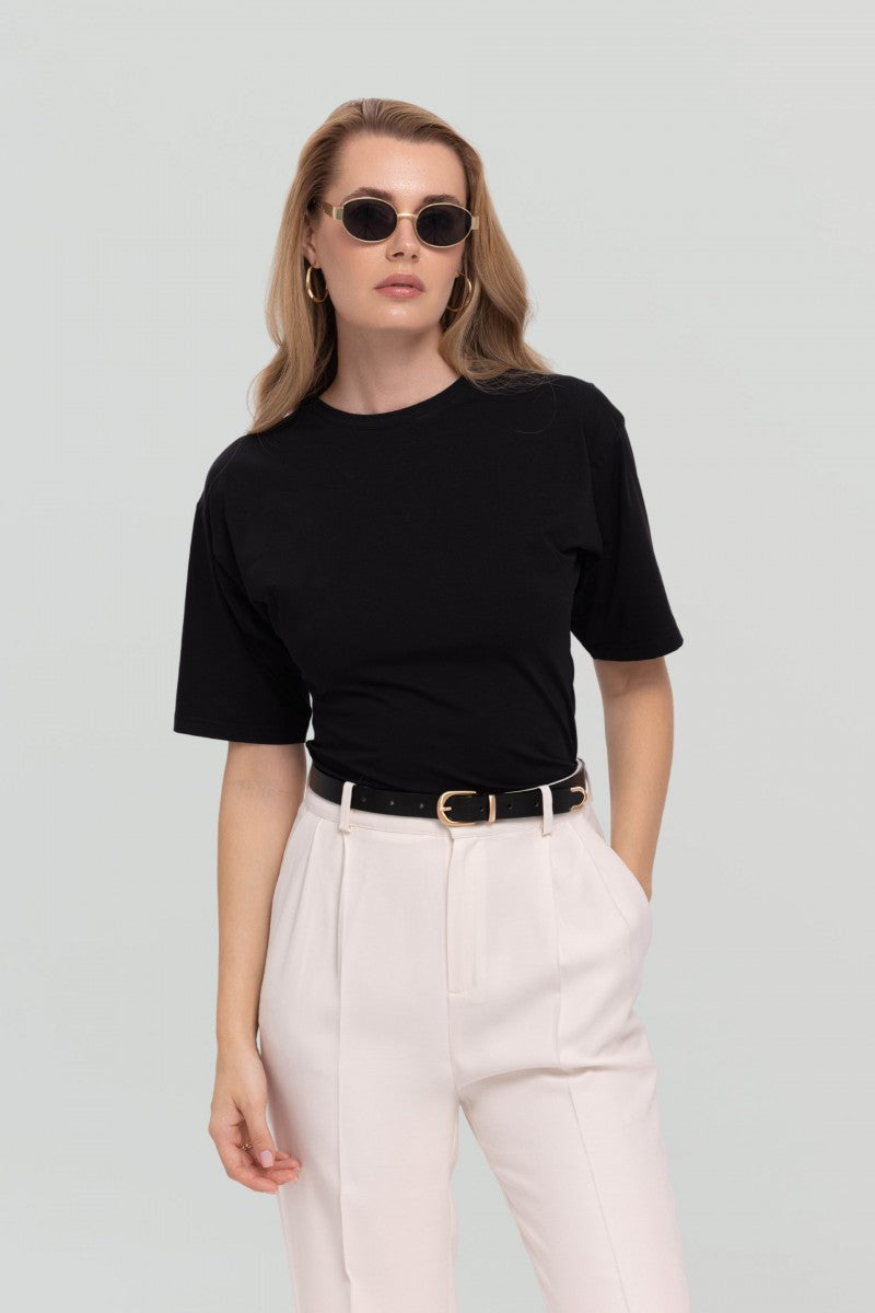 Spodnie z szeroką nogawką śmietankowa