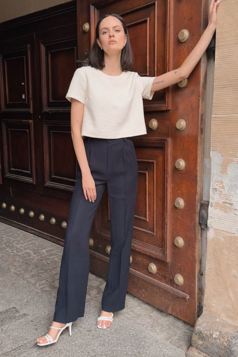 Spodnie z szeroką nogawką granatowe