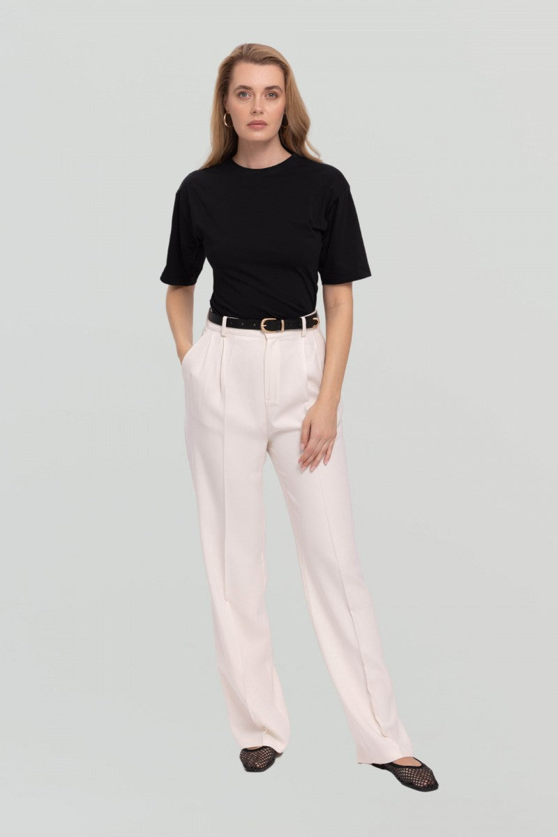 Spodnie z szeroką nogawką śmietankowa