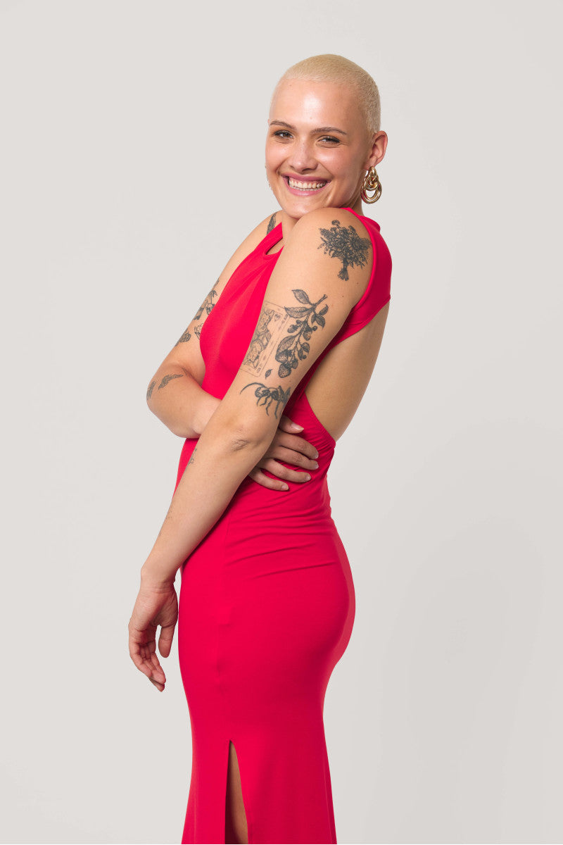 Sukienka maxi bez pleców czerwona