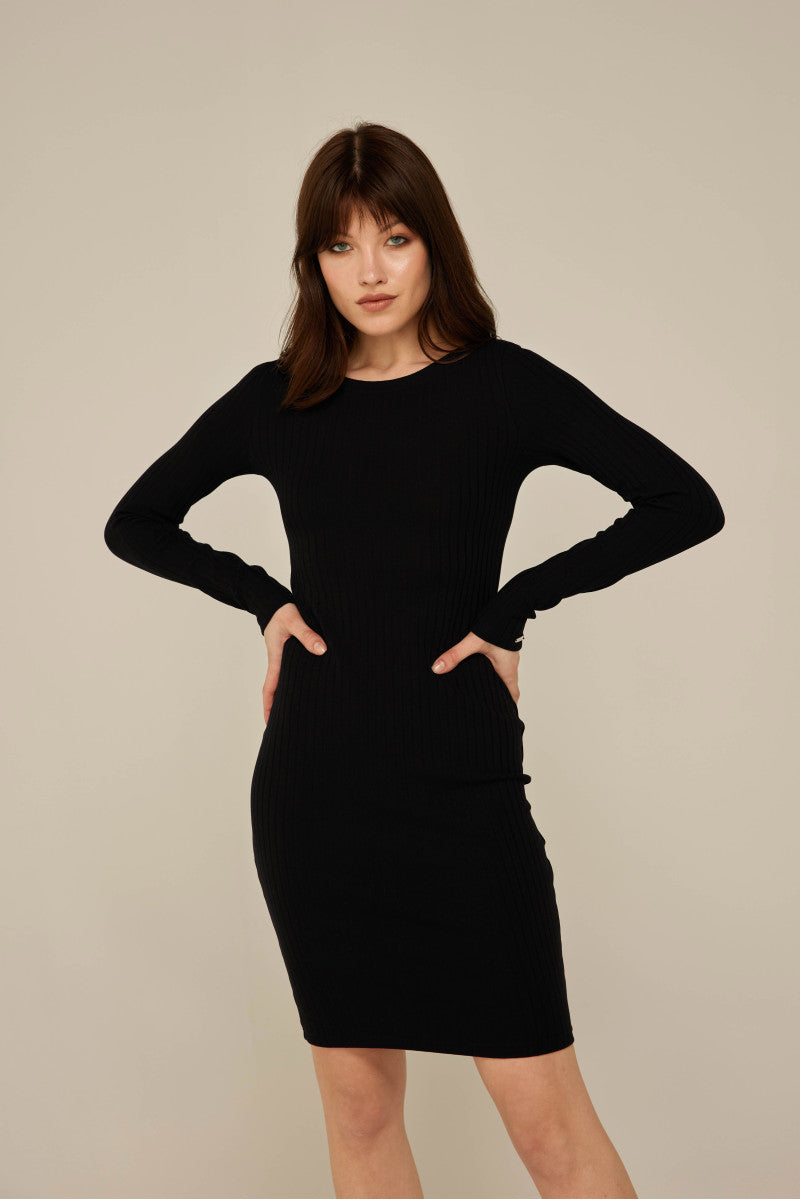 Sukienka mini z prążkowanej bawełny czarna