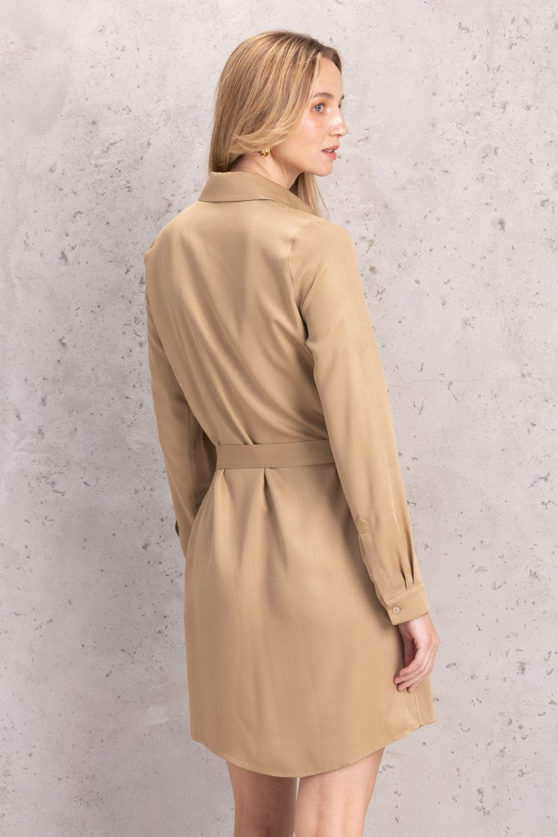 Sukienka szmizjerka z wiskozy karmelowa