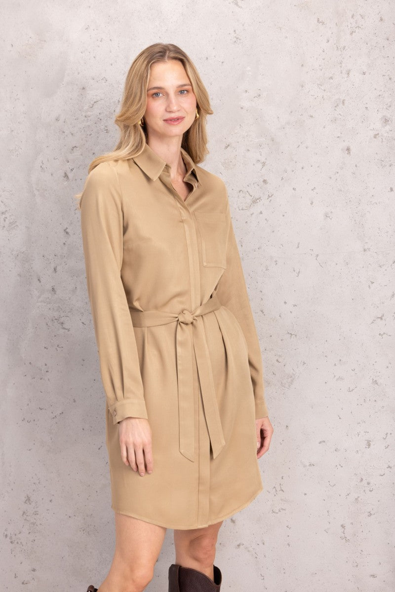 Sukienka szmizjerka z wiskozy karmelowa