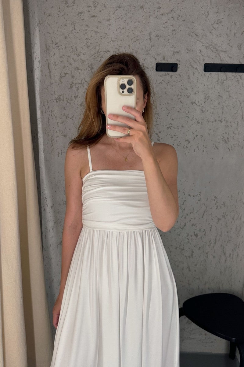 White ruched dress with detachable straps