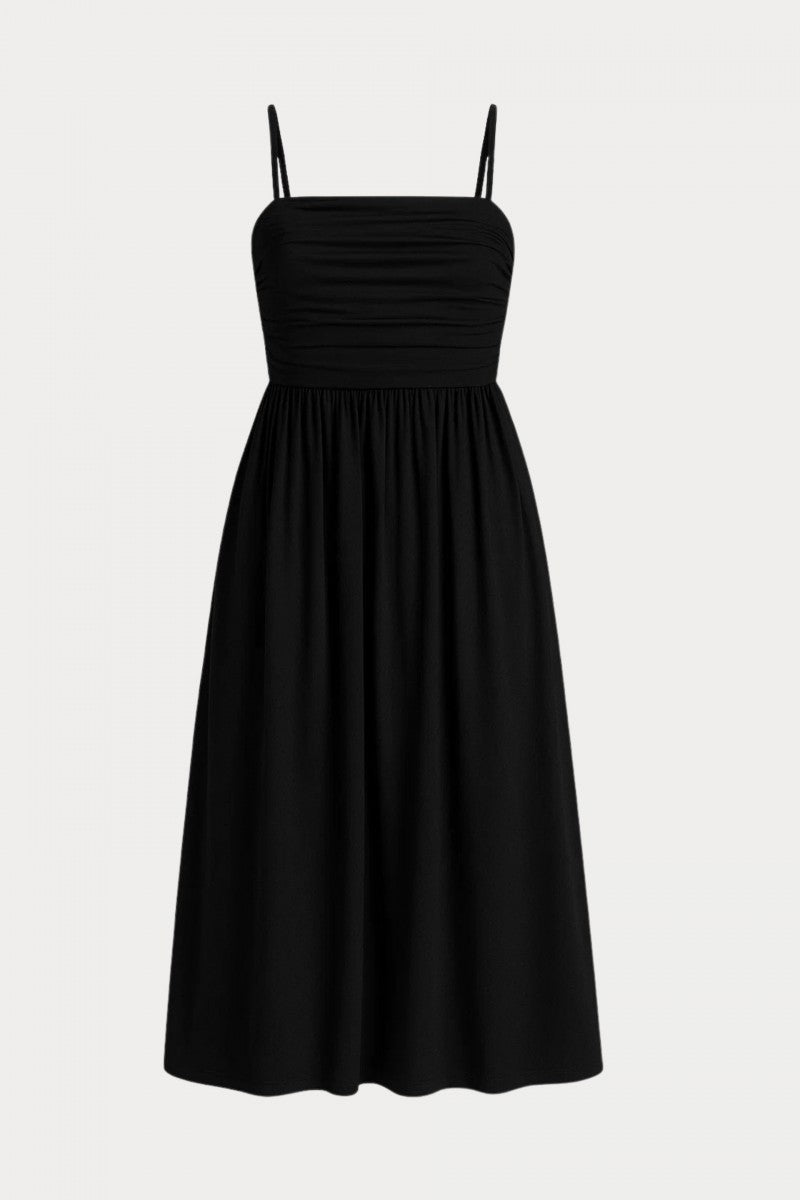Sukienka z marszczeniami z odpinanymi ramiączkami czarna