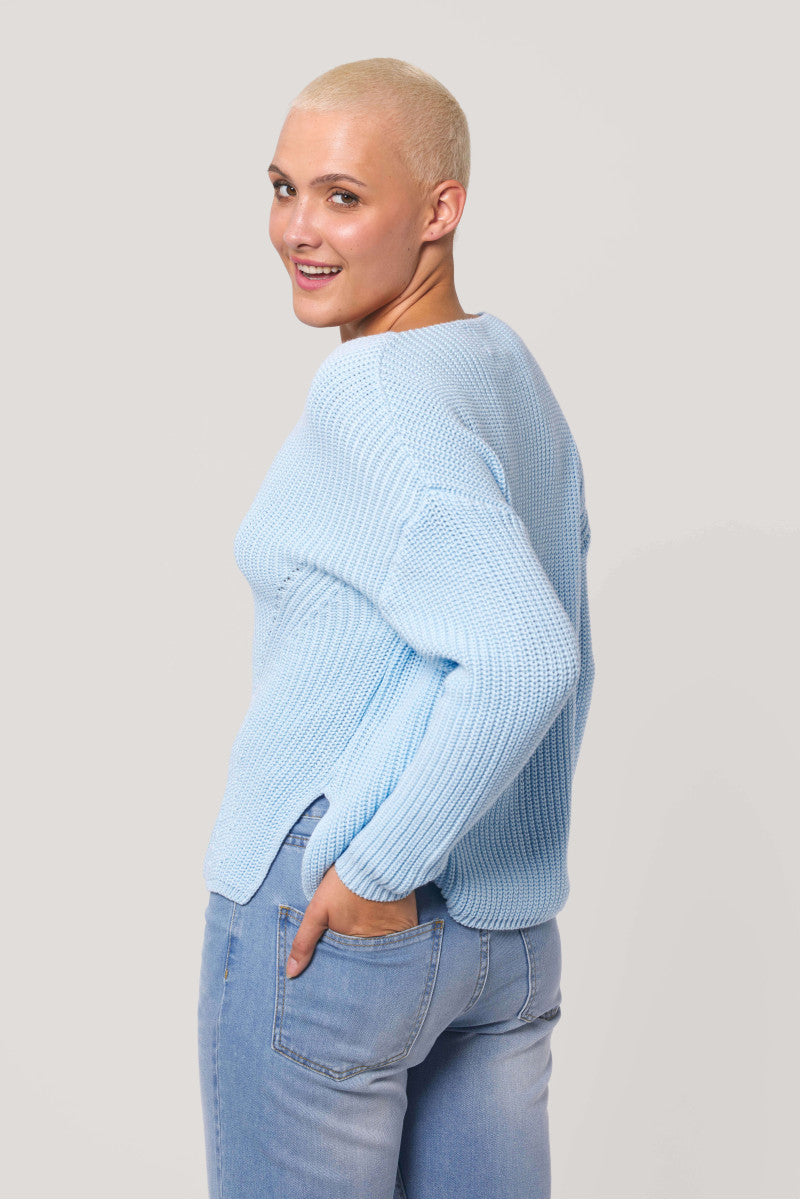 Blue cotton v-neck sweater