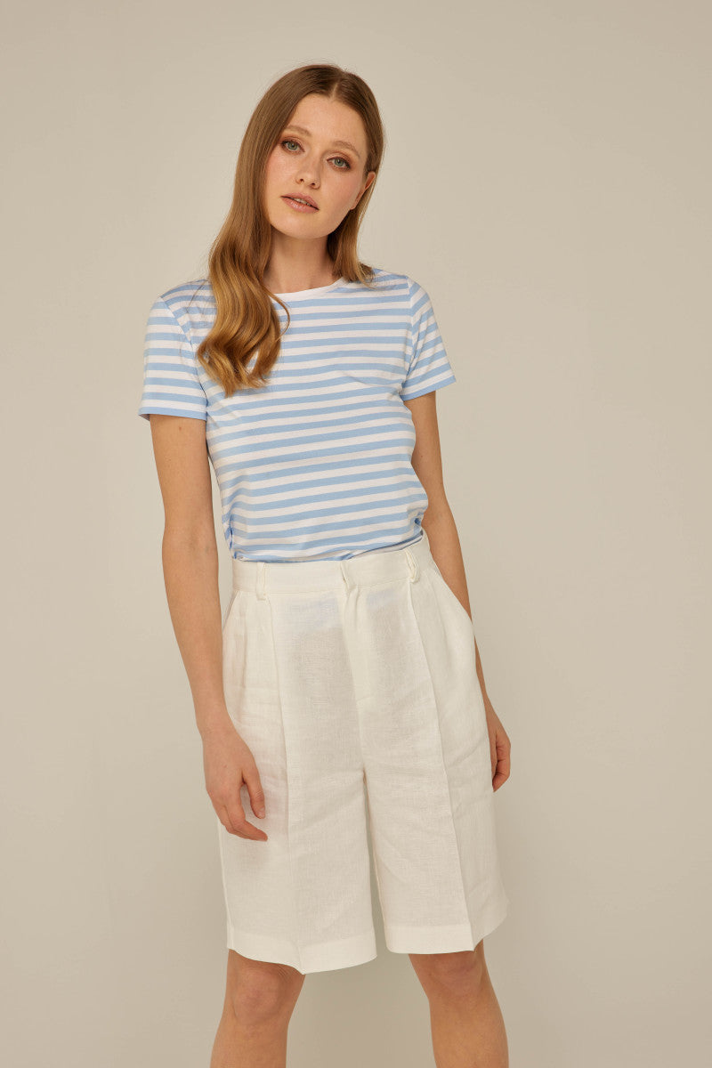 T-shirt basic w paski błękitne paski