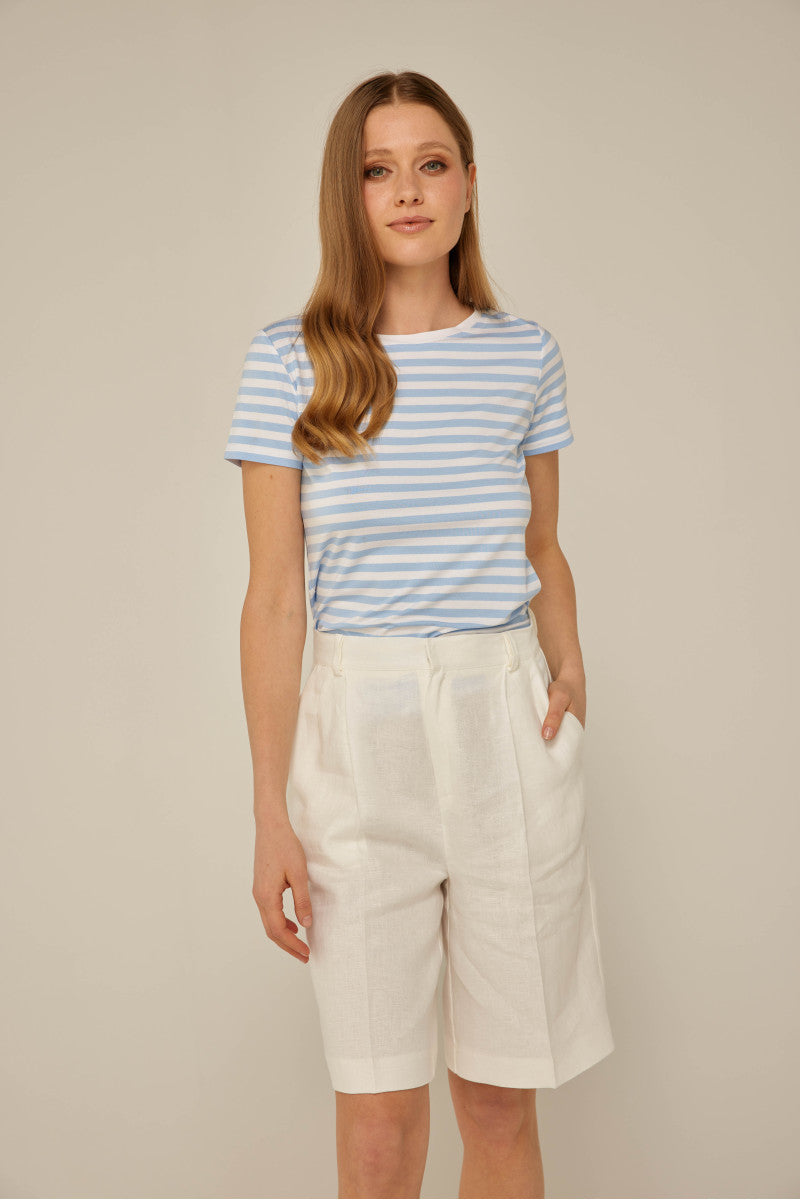 T-shirt basic w paski błękitne paski