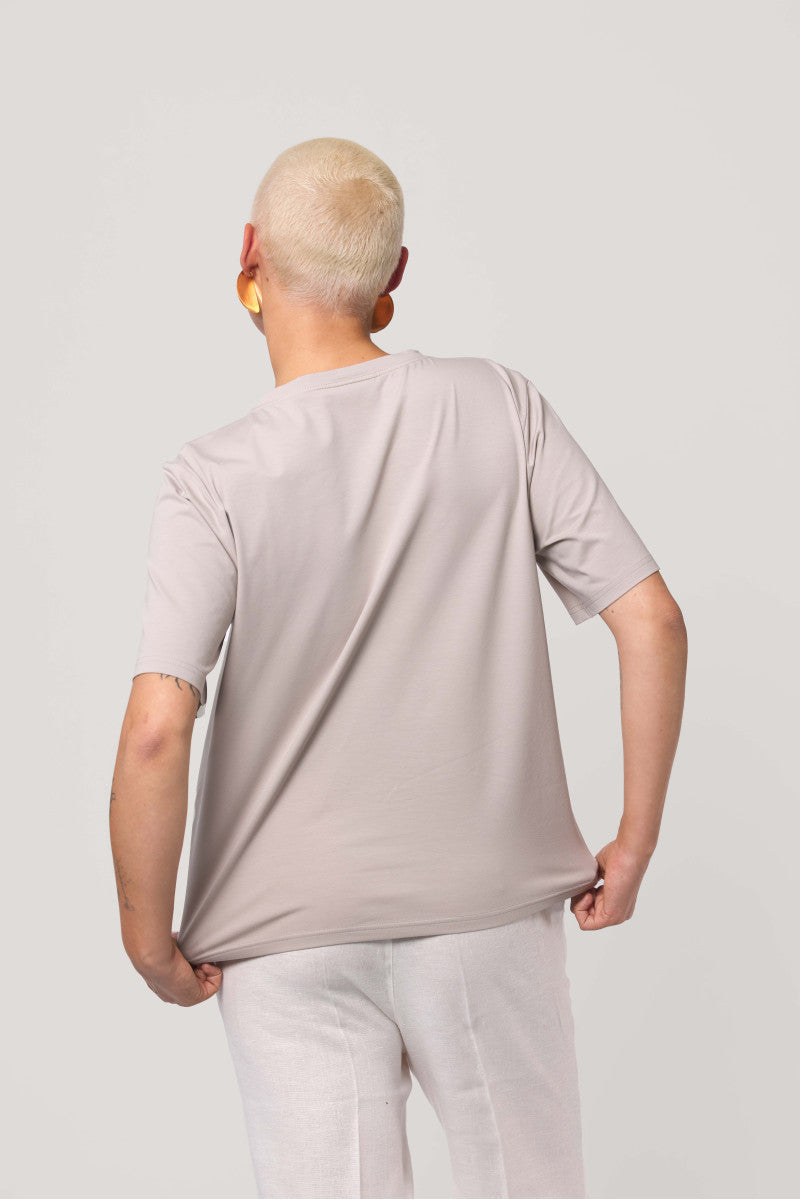 Taupe V-Neck Boxy T-Shirt