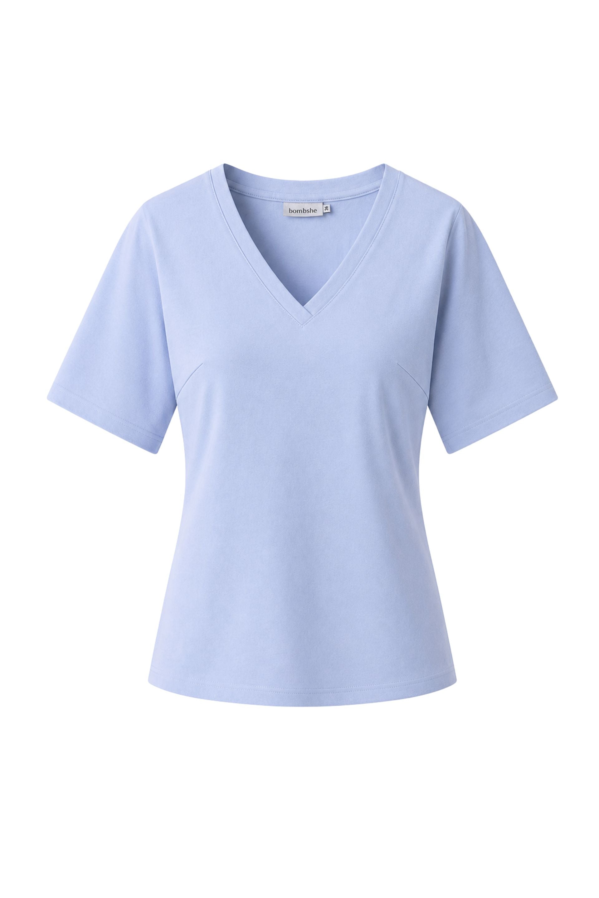 T-shirt z dekoltem v z taliowaniem baby blue - packshot