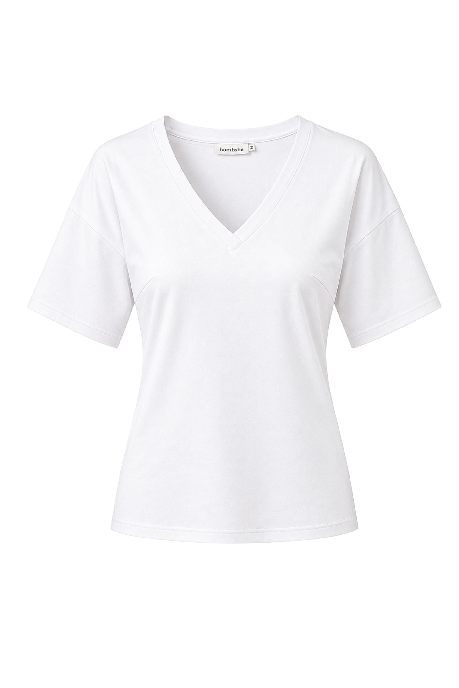 T-shirt z dekoltem v z taliowaniem biały - packshot