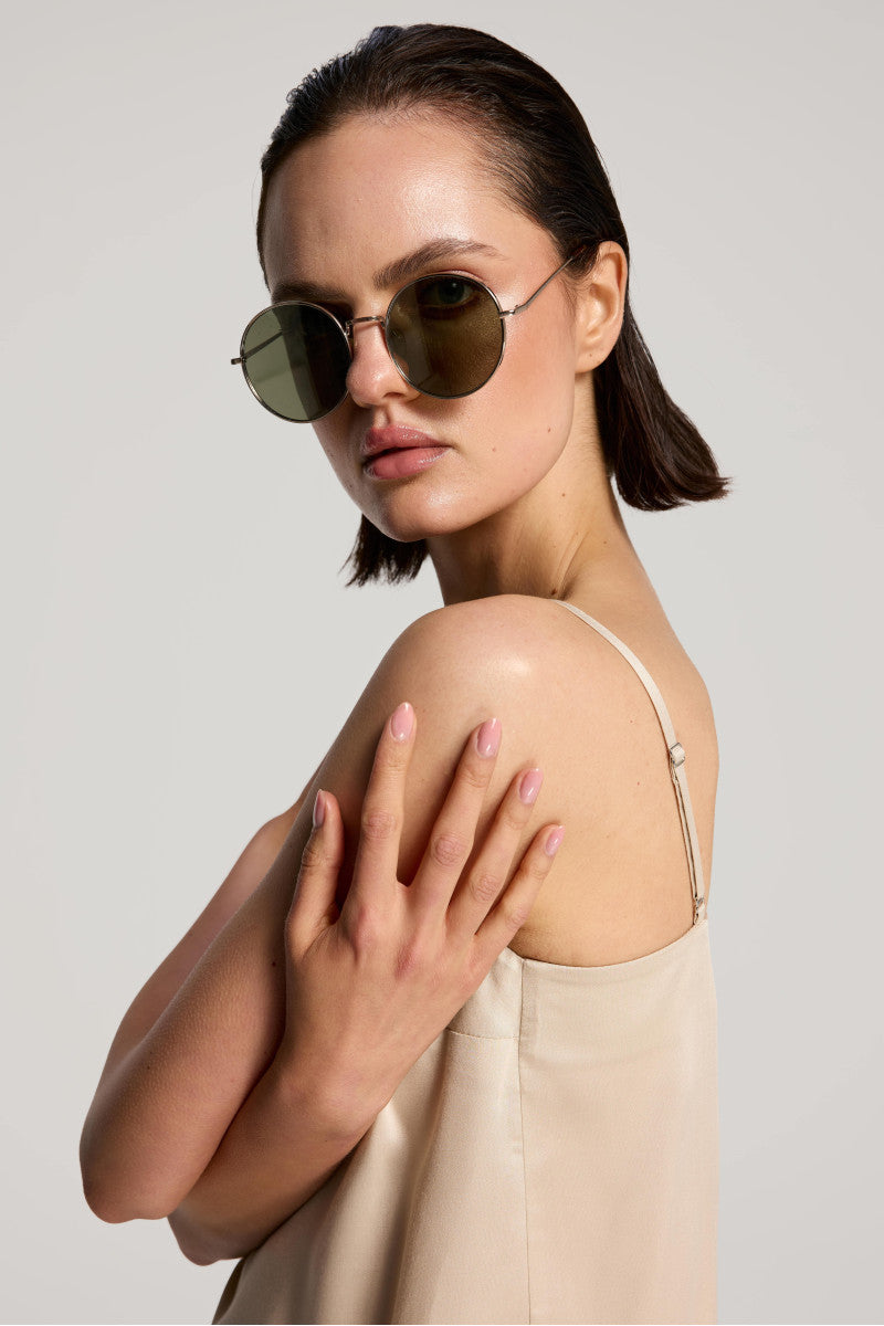 Strappy top made of viscose satin, gold beige