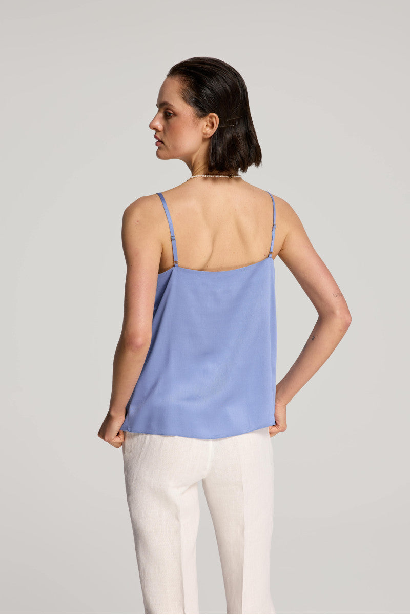 Blue viscose satin strappy top