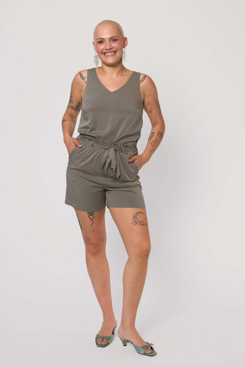 Khaki viscose top with wide straps
