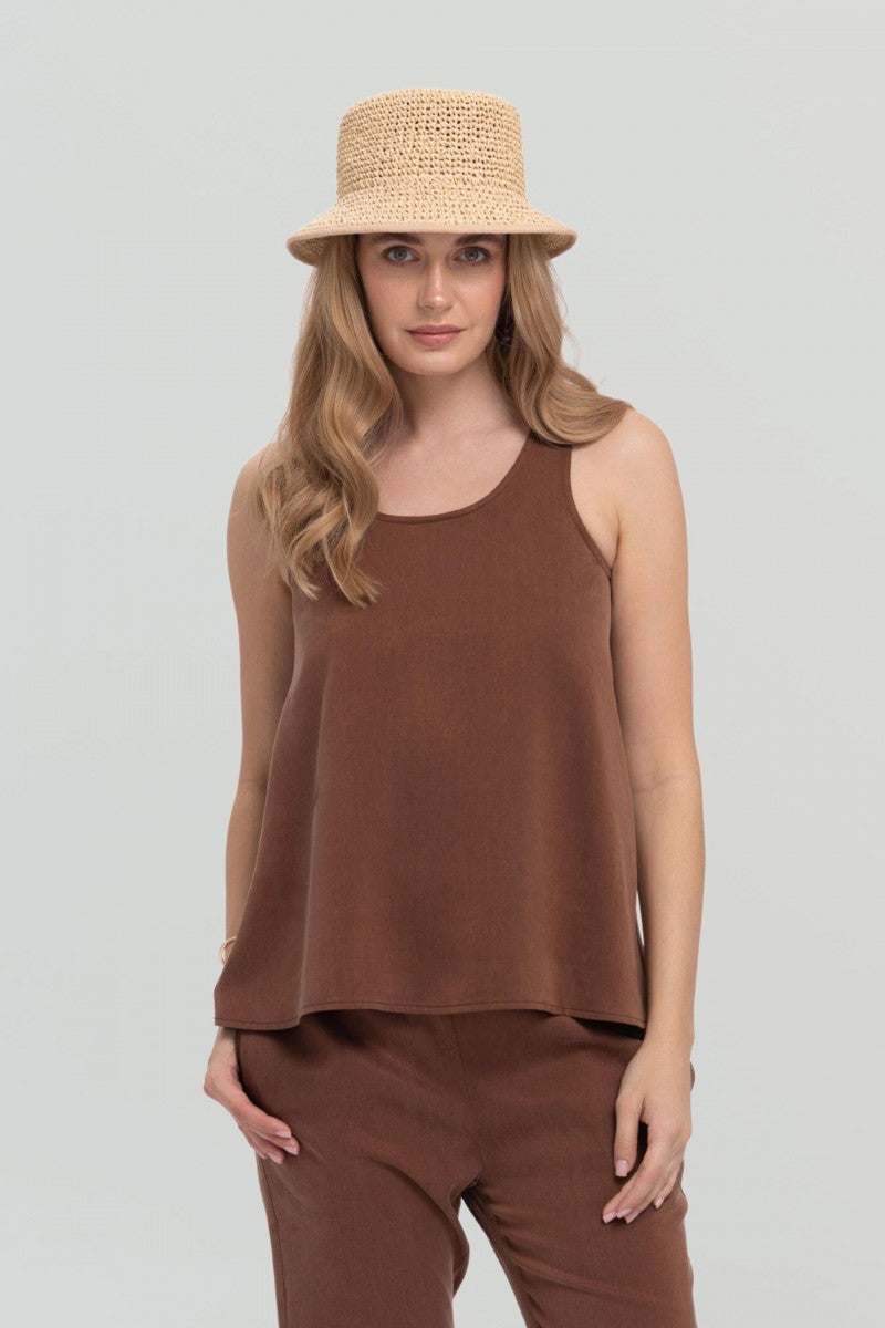 Top o luźnym kroju głęboki brązowy