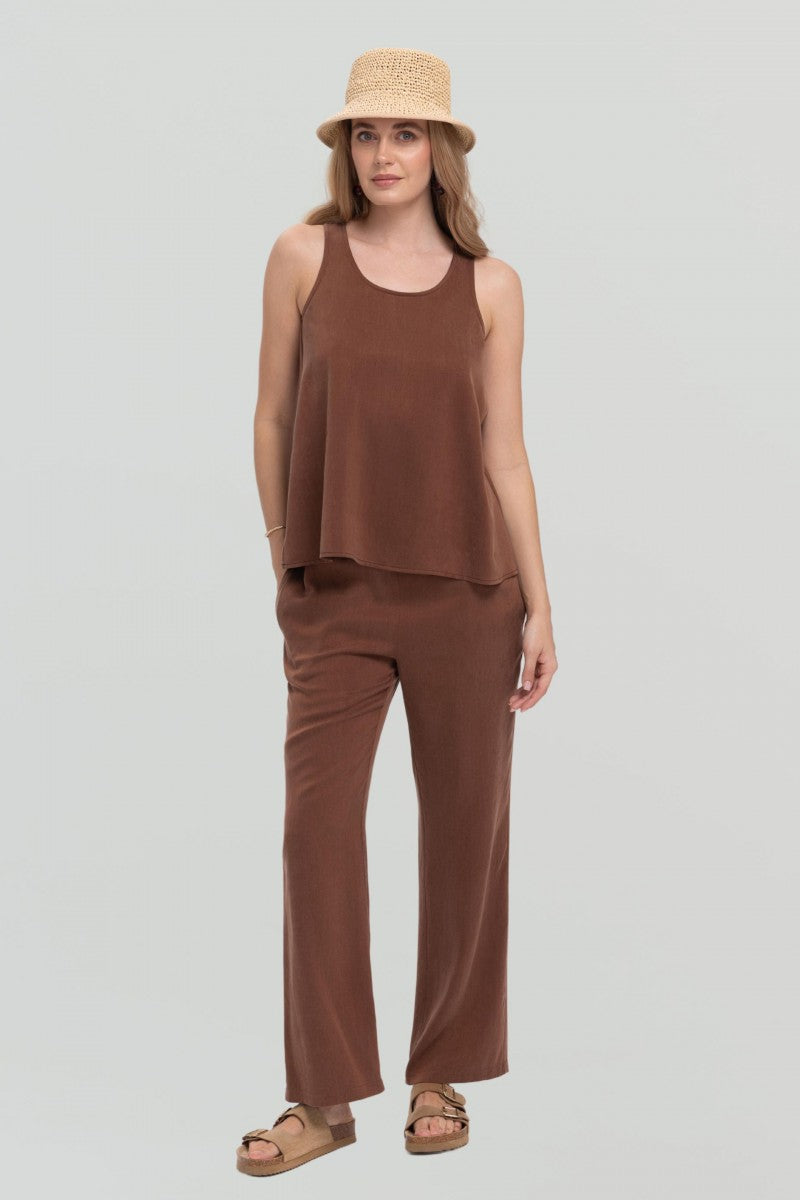 Top o luźnym kroju głęboki brązowy