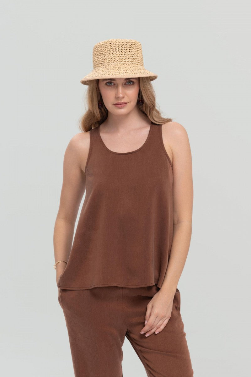 Top o luźnym kroju głęboki brązowy