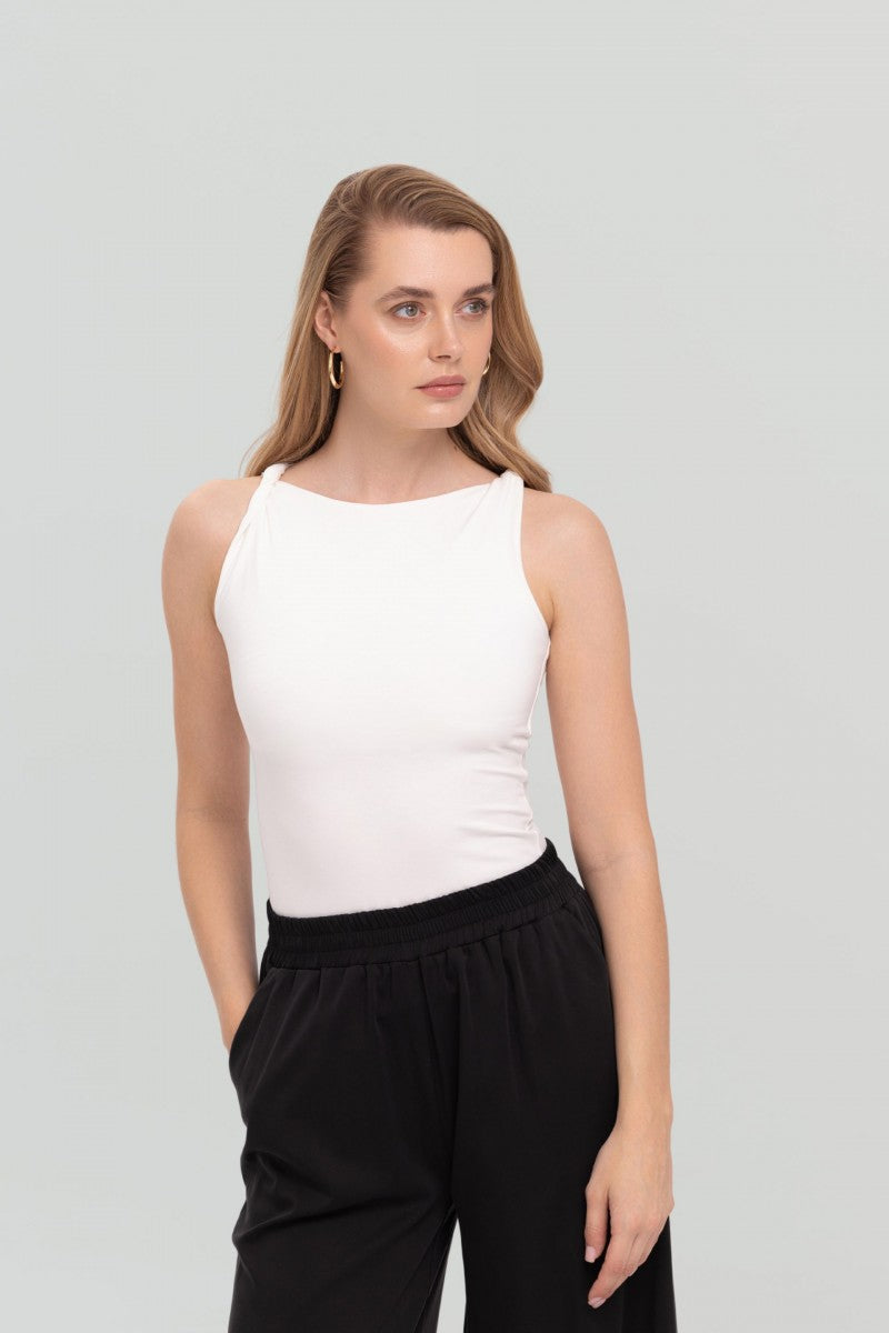 Cream wrap-around top