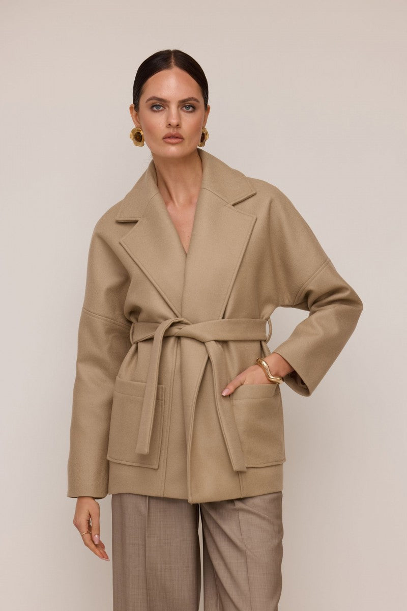 Kurtka szlafrokowa z wełny merino beżowa