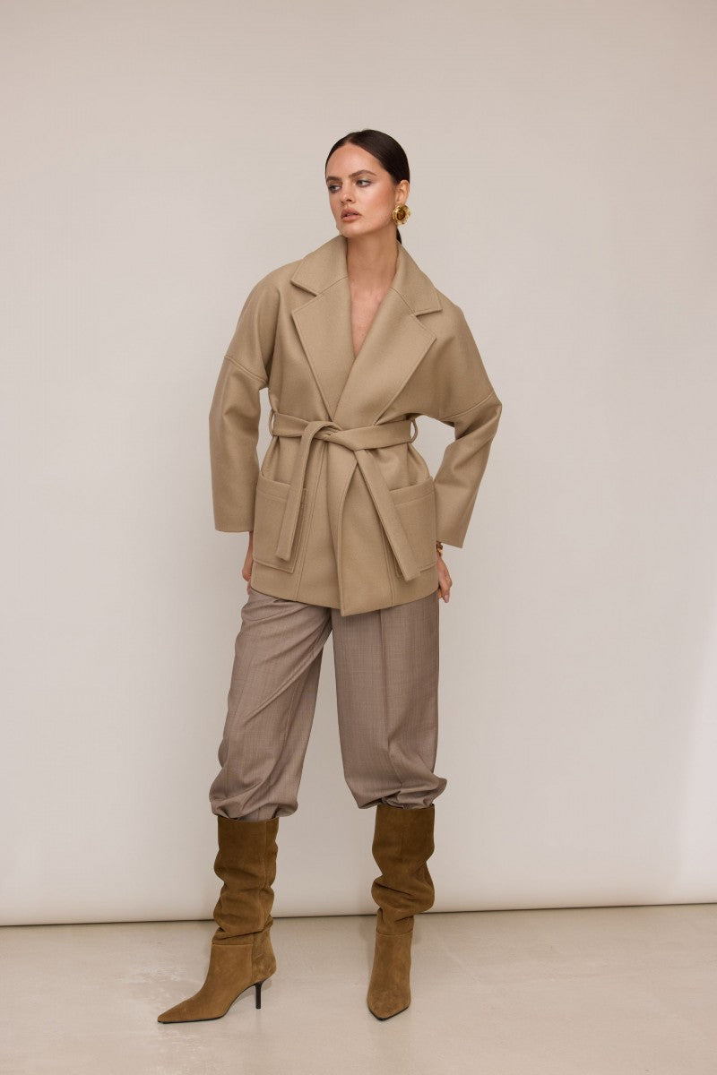 Kurtka szlafrokowa z wełny merino beżowa