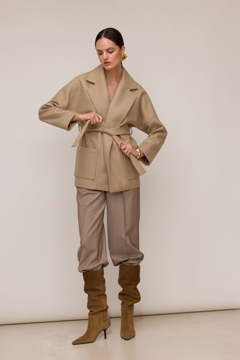 Kurtka szlafrokowa z wełny merino beżowa