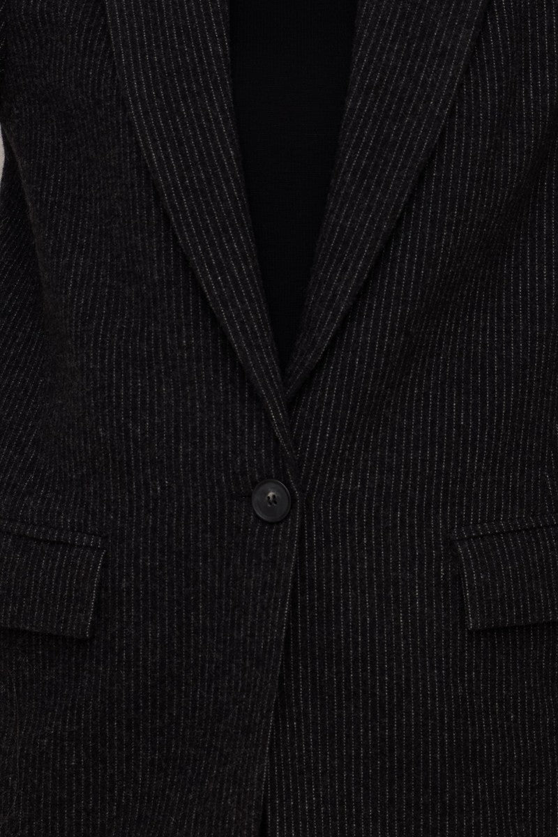 Wełniana marynarka w paski na jeden guzik czarna