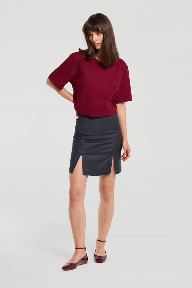 Wełniana spódnica z rozporkami z dodatkiem jedwabiu antracyt