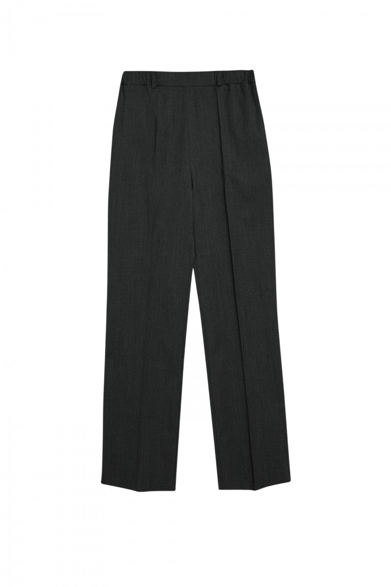 Wool trousers with lining and elastic waistband, black