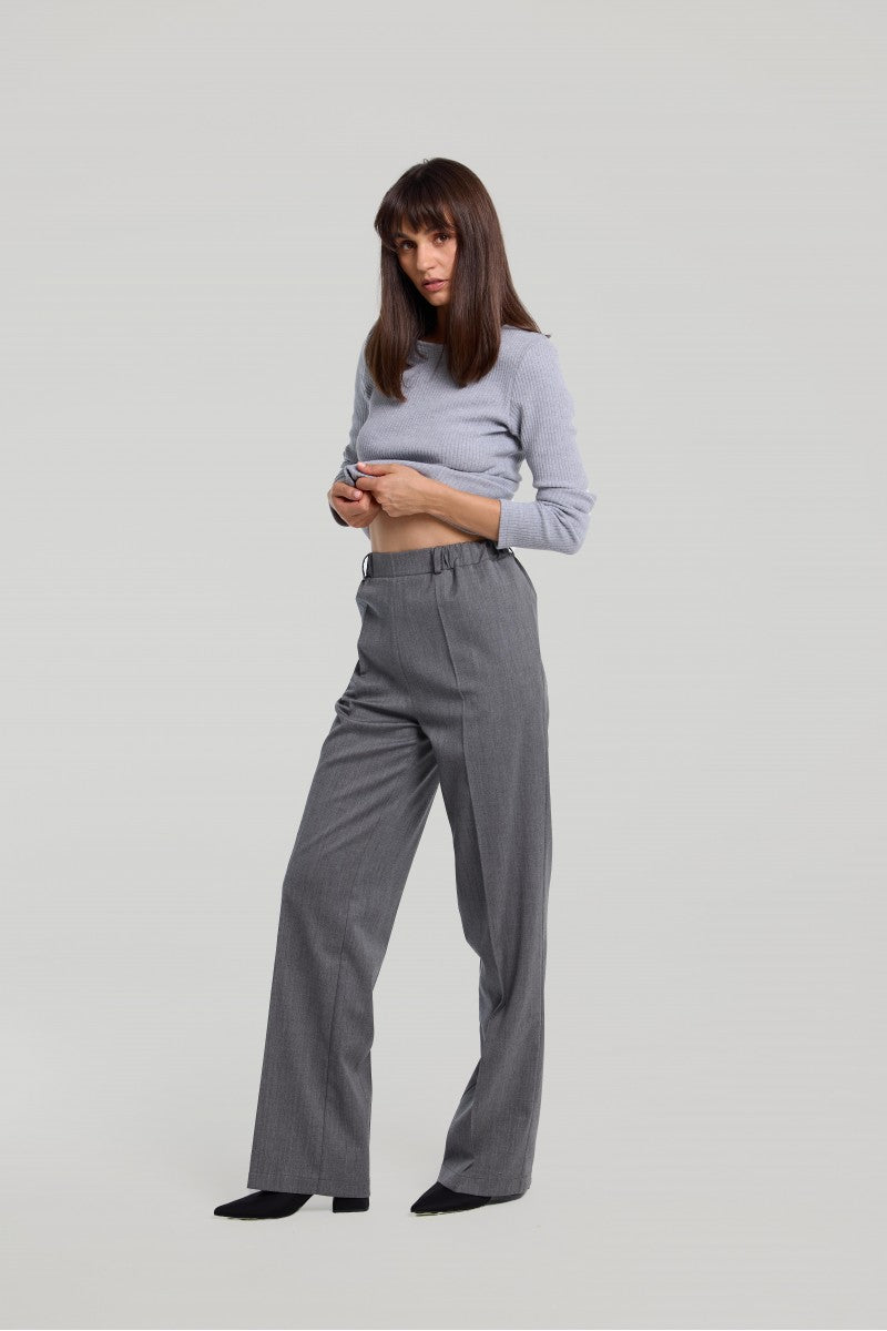 Woolen lined trousers with elastic waistband, gray
