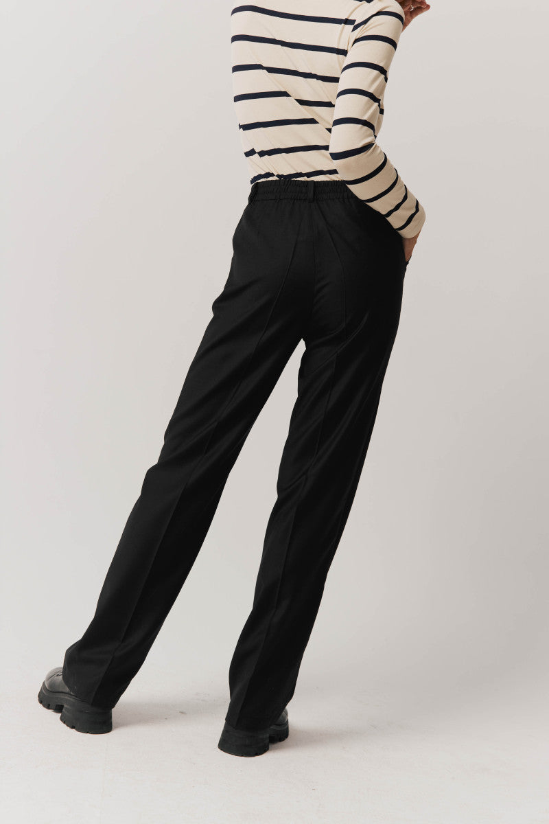 Wool trousers with elastic waistband and silk, black