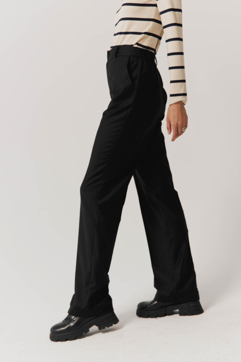 Wool trousers with elastic waistband and silk, black