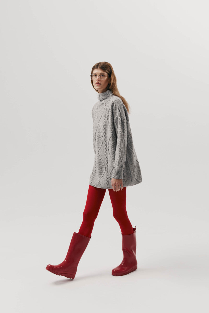 Gray cable-knit wool sweater