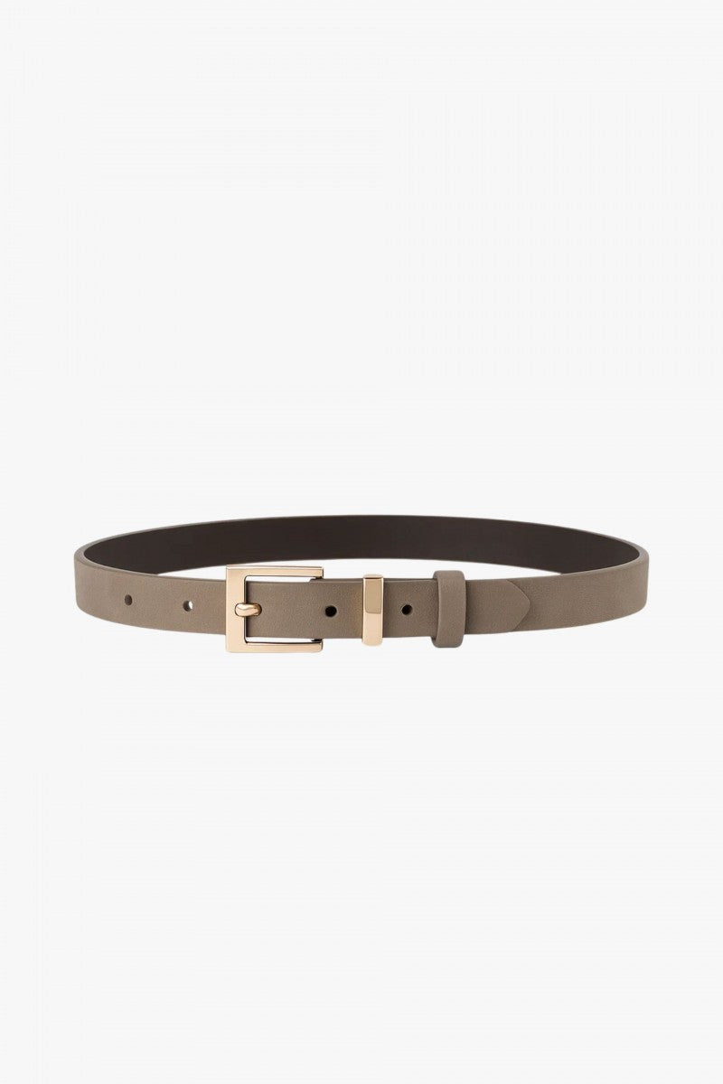 Zamszowy pasek 2 cm z kwadratową złotą klamrą taupe - packshot