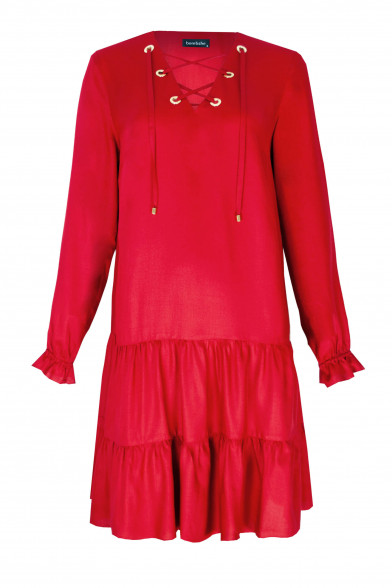 Czerwona sukienka z troczkami