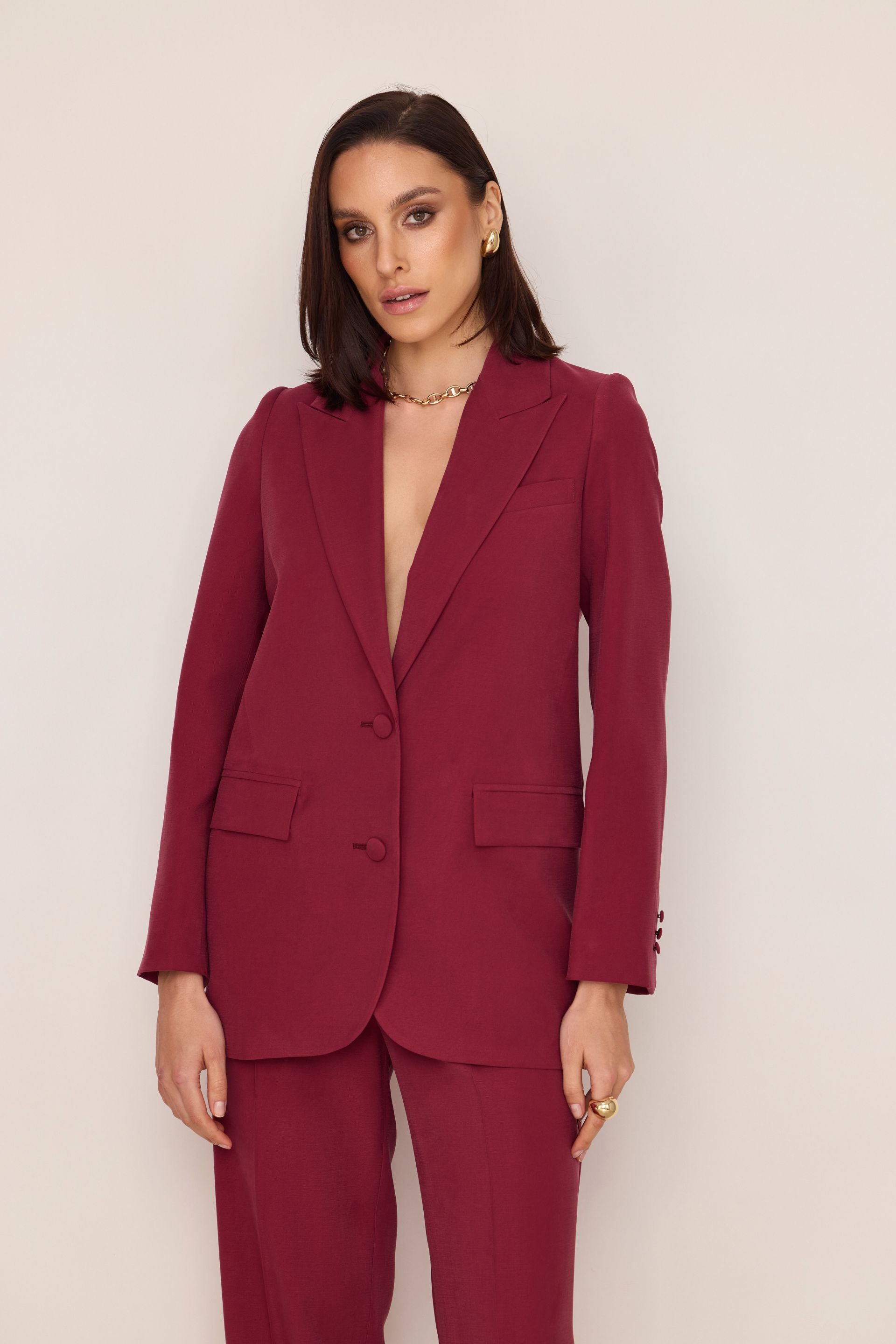 Marynarka o luźnym kroju z guzikami z tkaniny bordowa