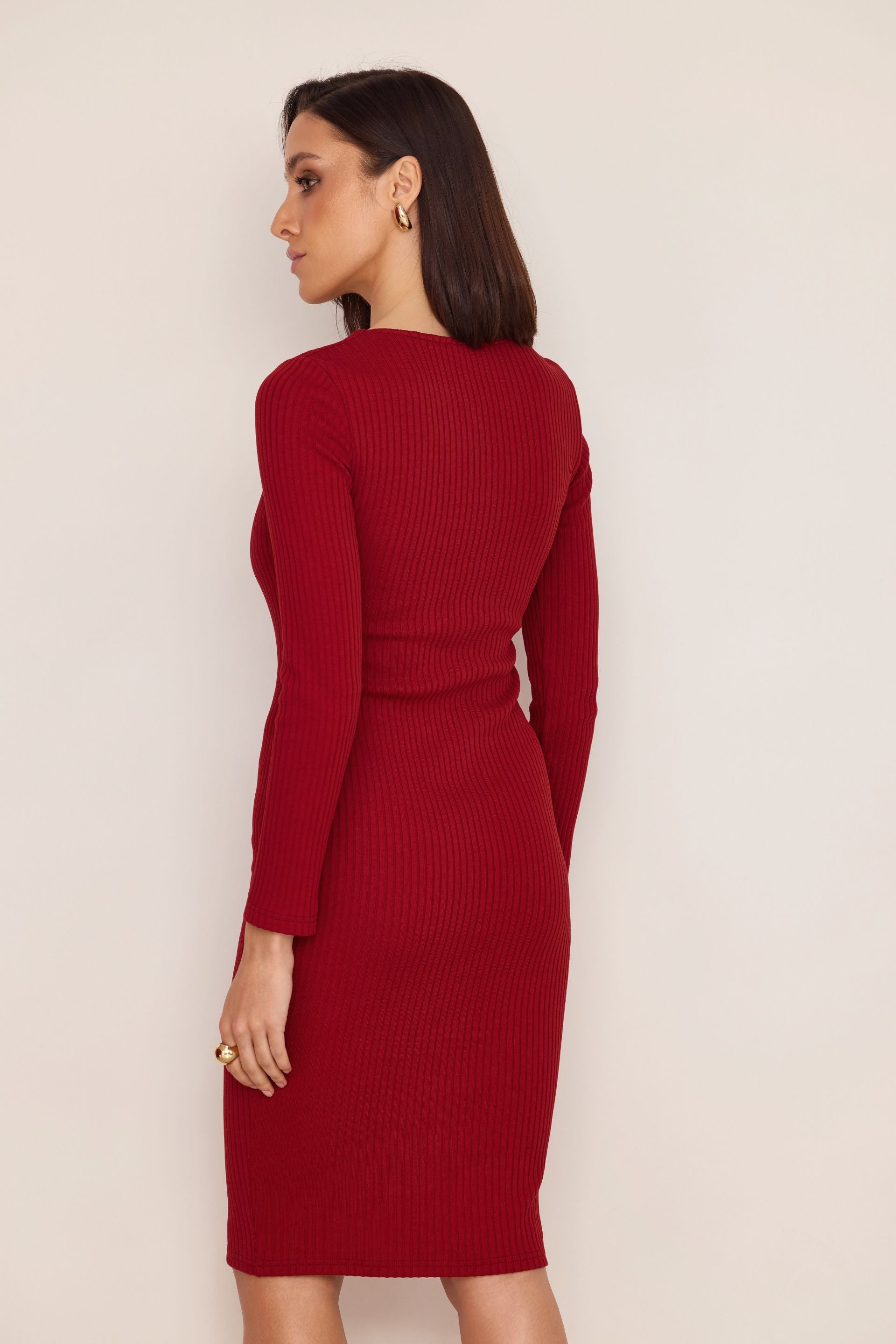 Sukienka z kwadratowym dekoltem z bawełny i bambusa czerwony