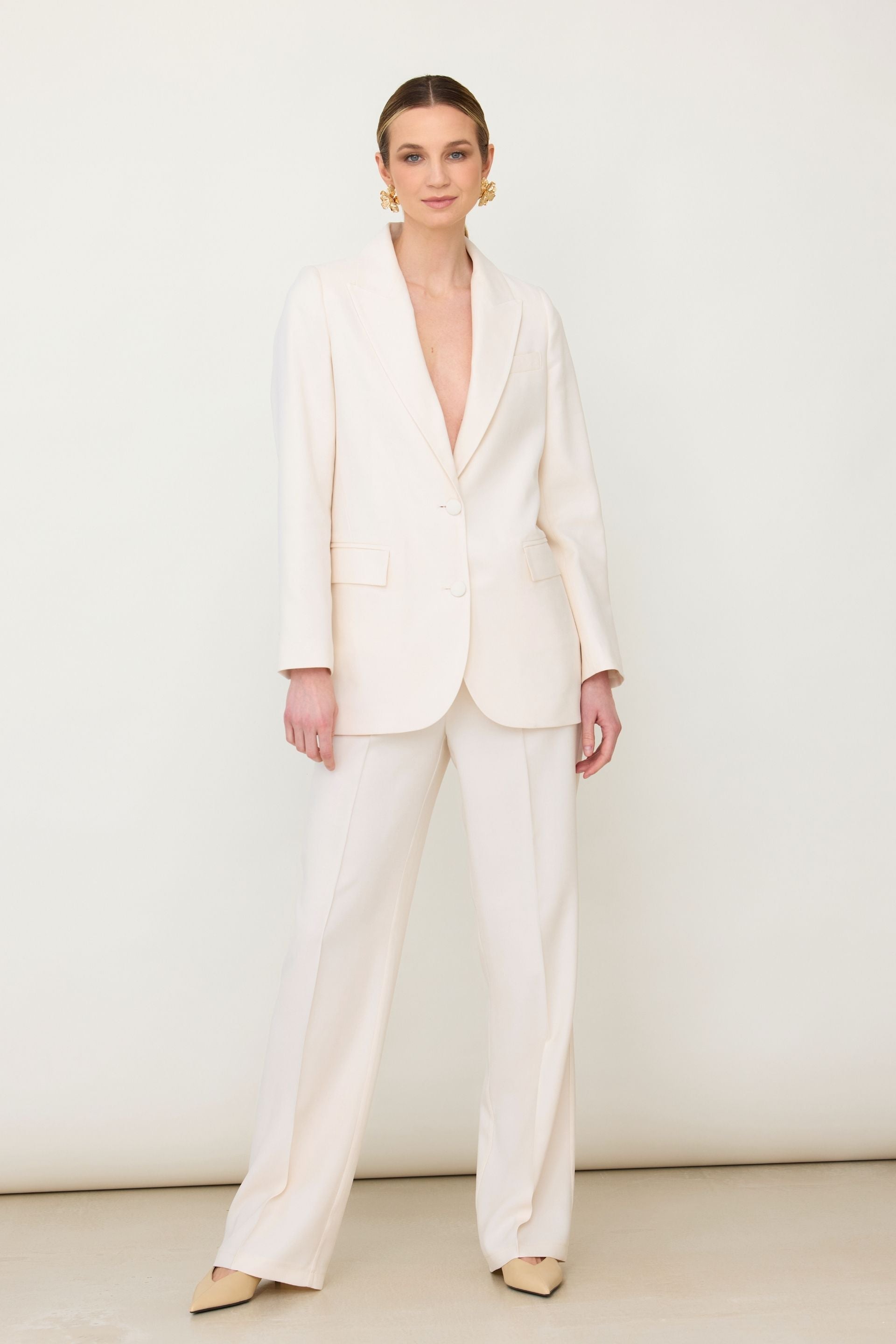 Marynarka o luźnym kroju z guzikami z tkaniny śmietankowa biel