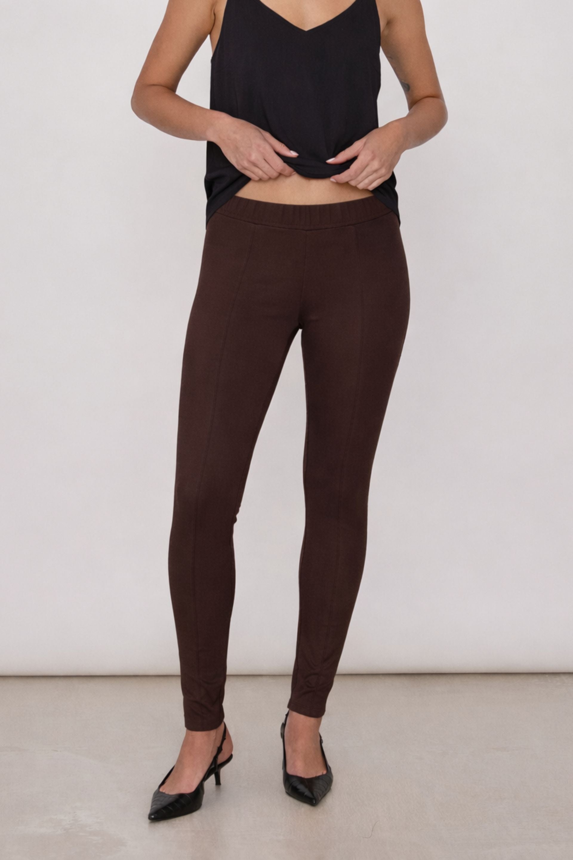 Legginsy z kantem z wiskozy czekolada