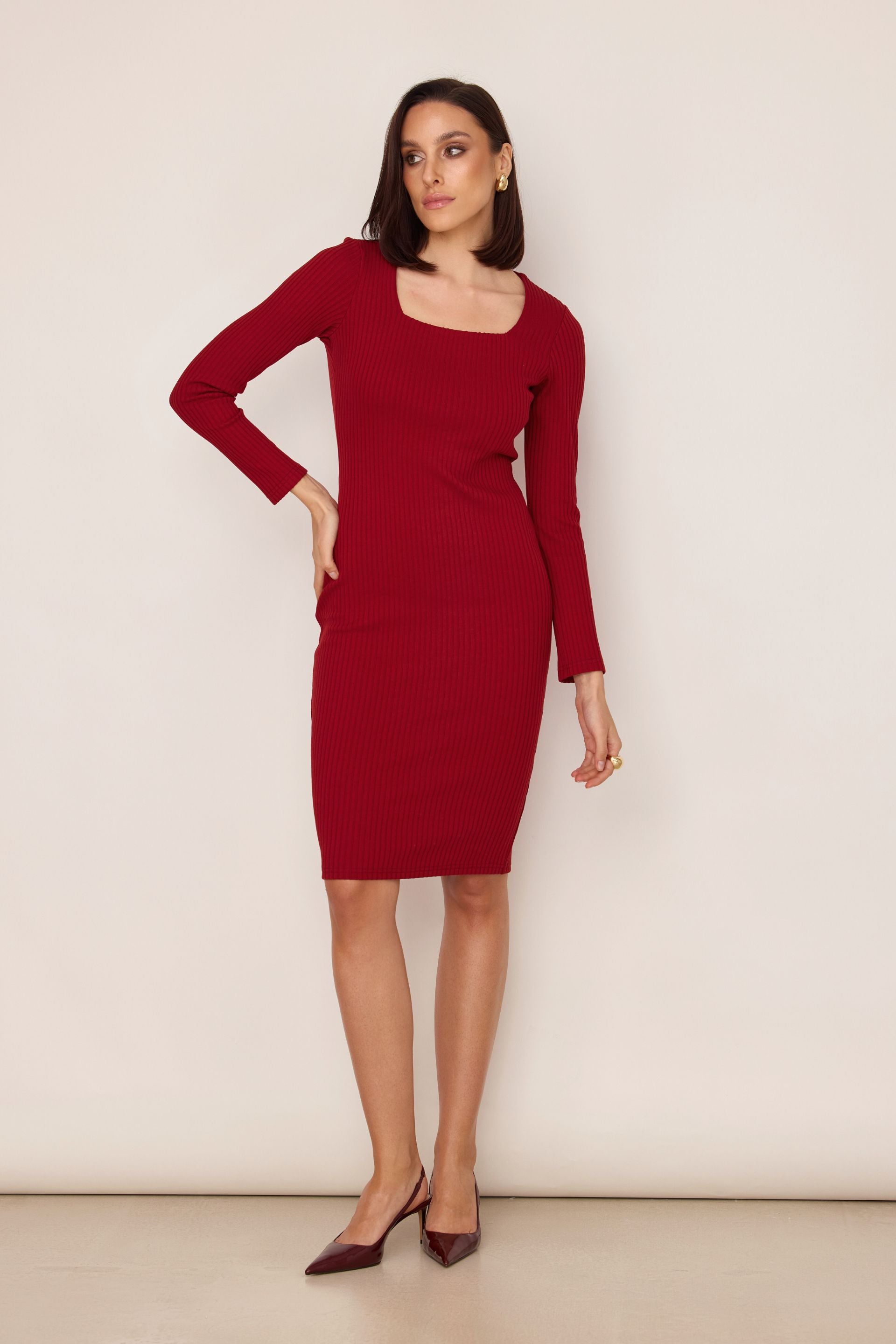 Sukienka z kwadratowym dekoltem z bawełny i bambusa czerwony