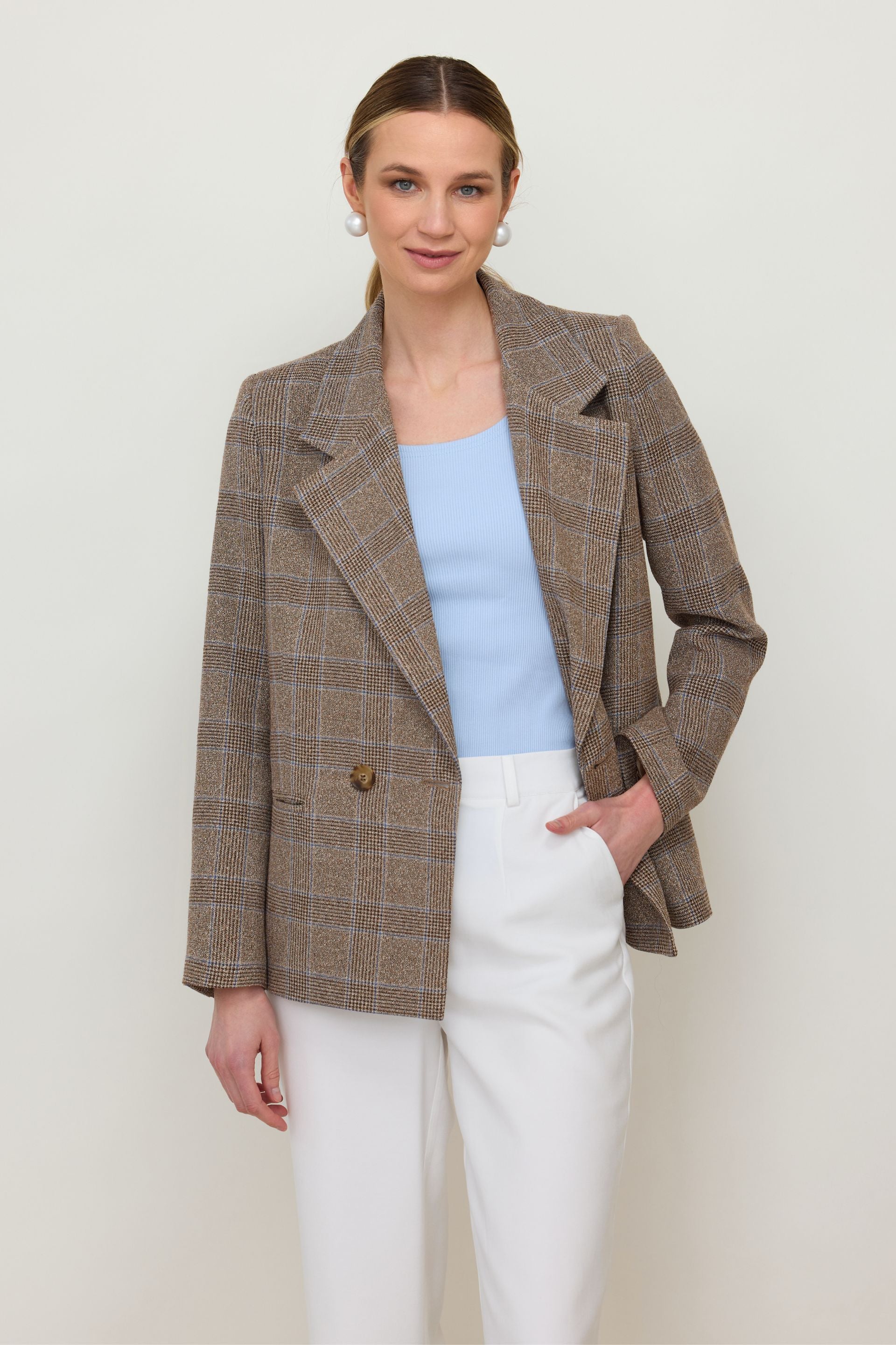 Klasyczna marynarka w kratę brązowa