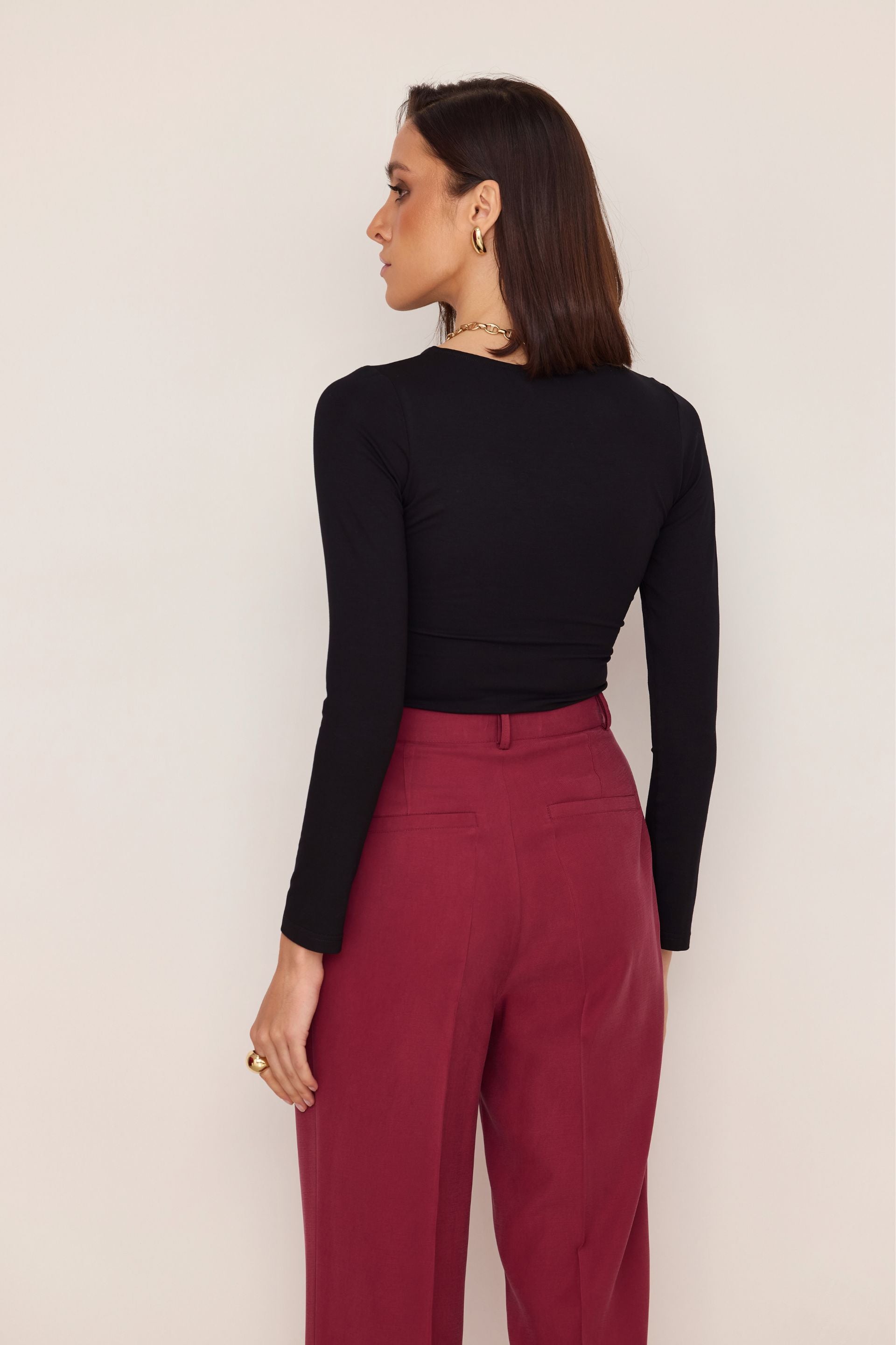 Spodnie z szeroką nogawką bordowe