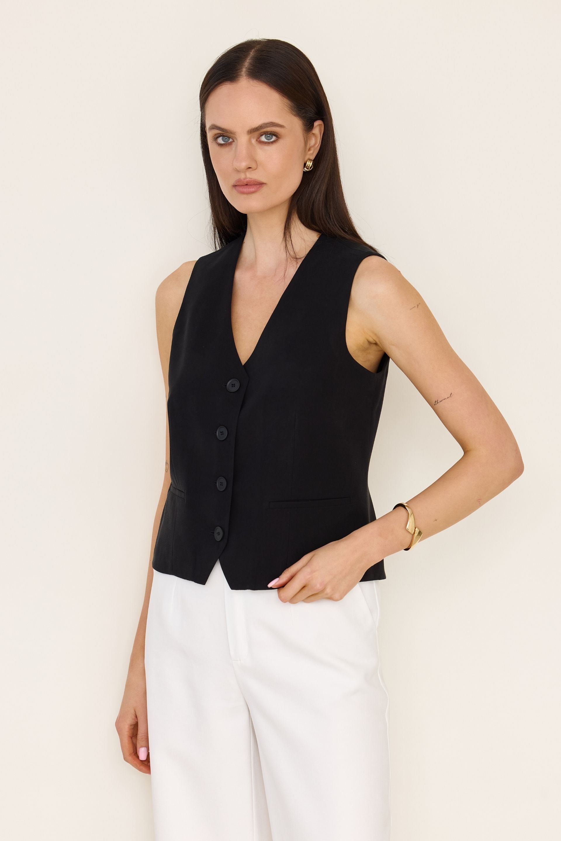 Kamizelka typu V z wiskozy czarna