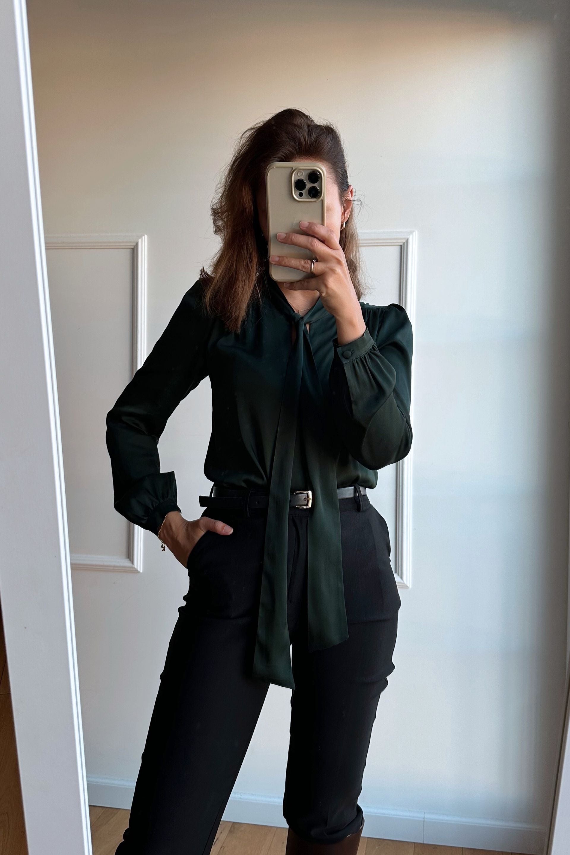 Koszula z wiązaniem butelkowa zieleń