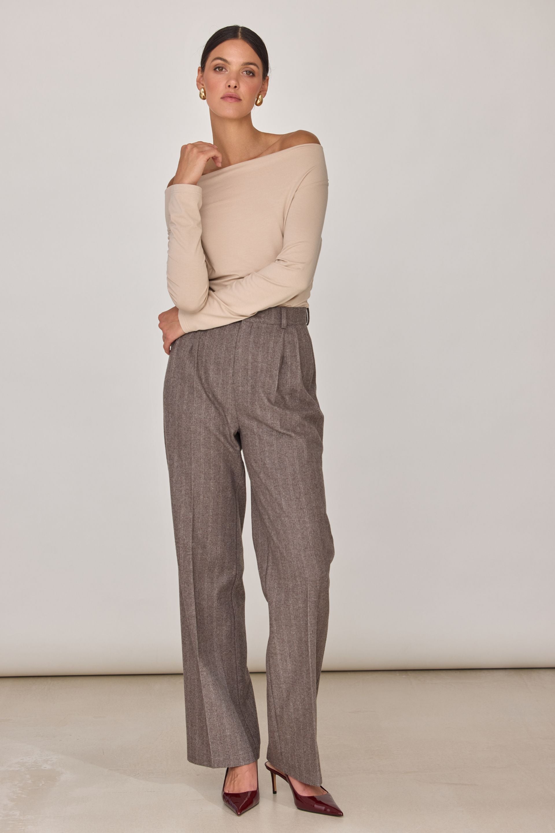 Bluzka typu woda z długim rękawem beż