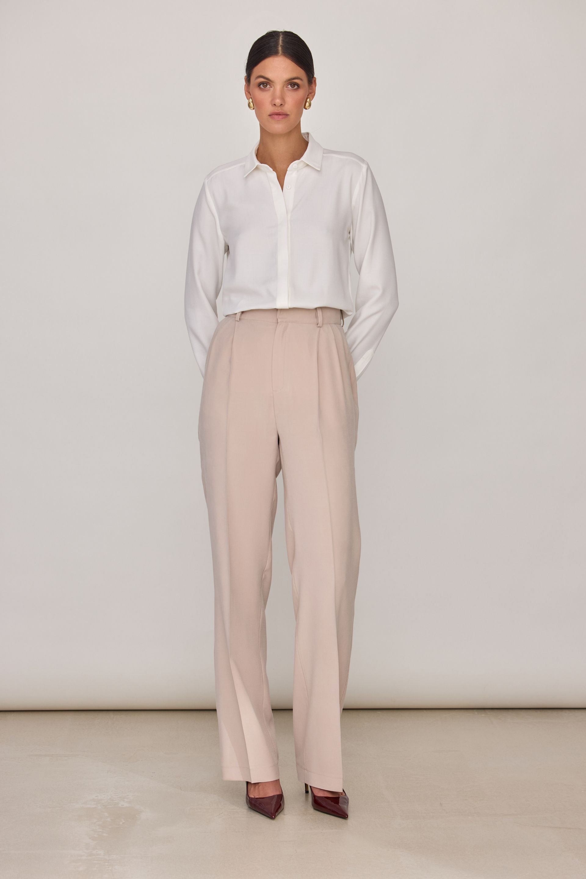 Burgundy wide-leg trousers