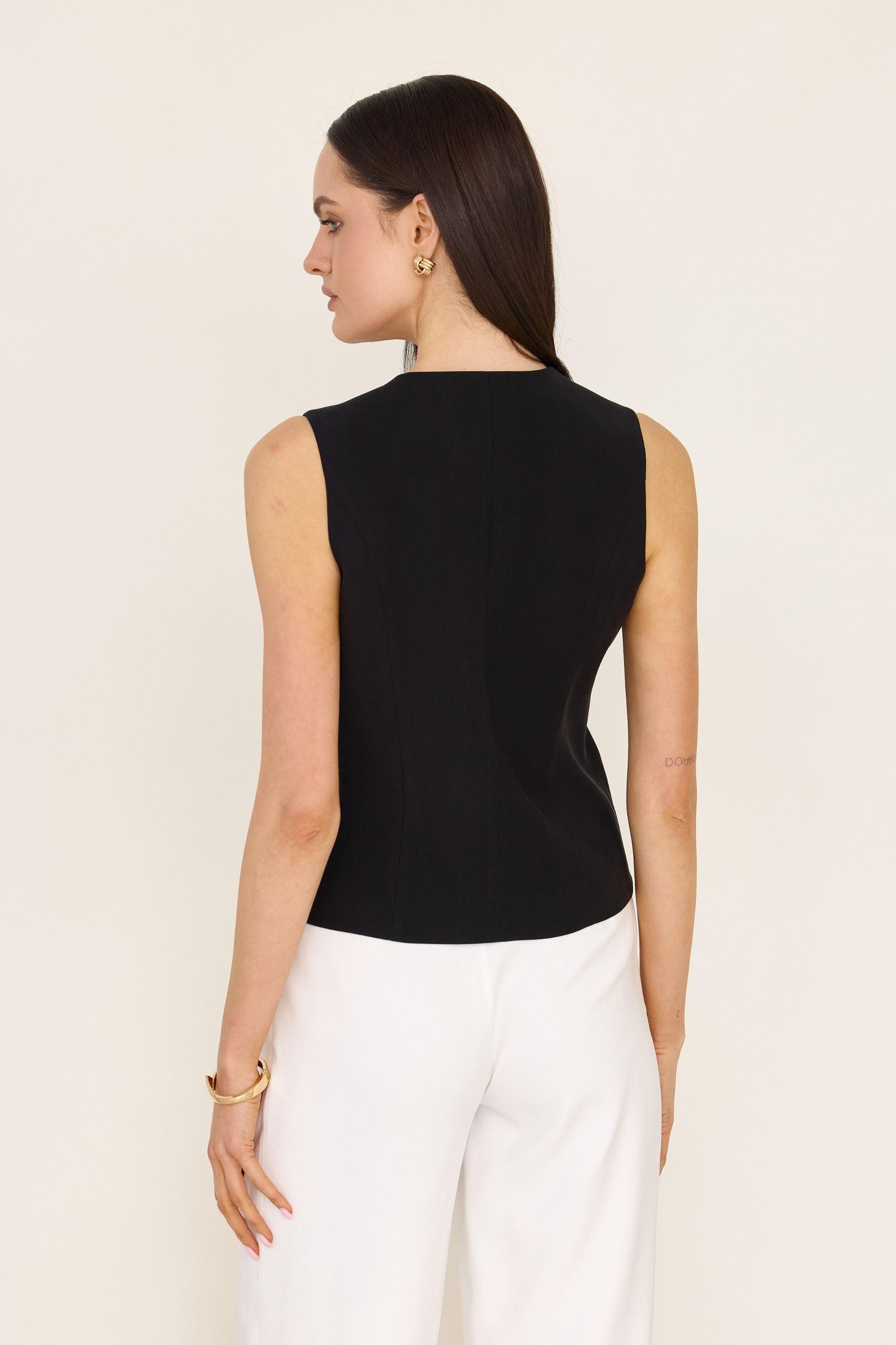 Kamizelka typu V z wiskozy czarna