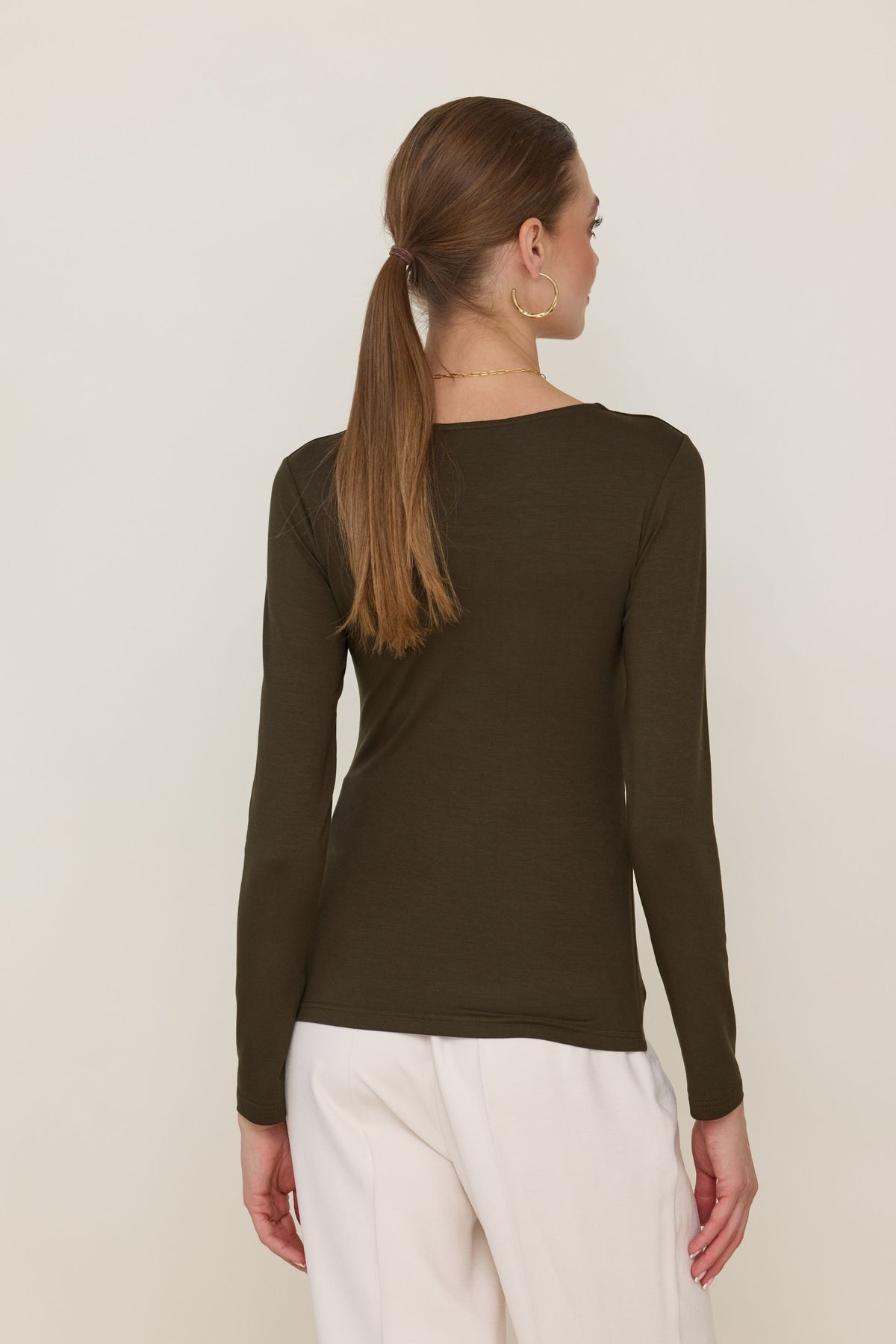 Green square neck blouse