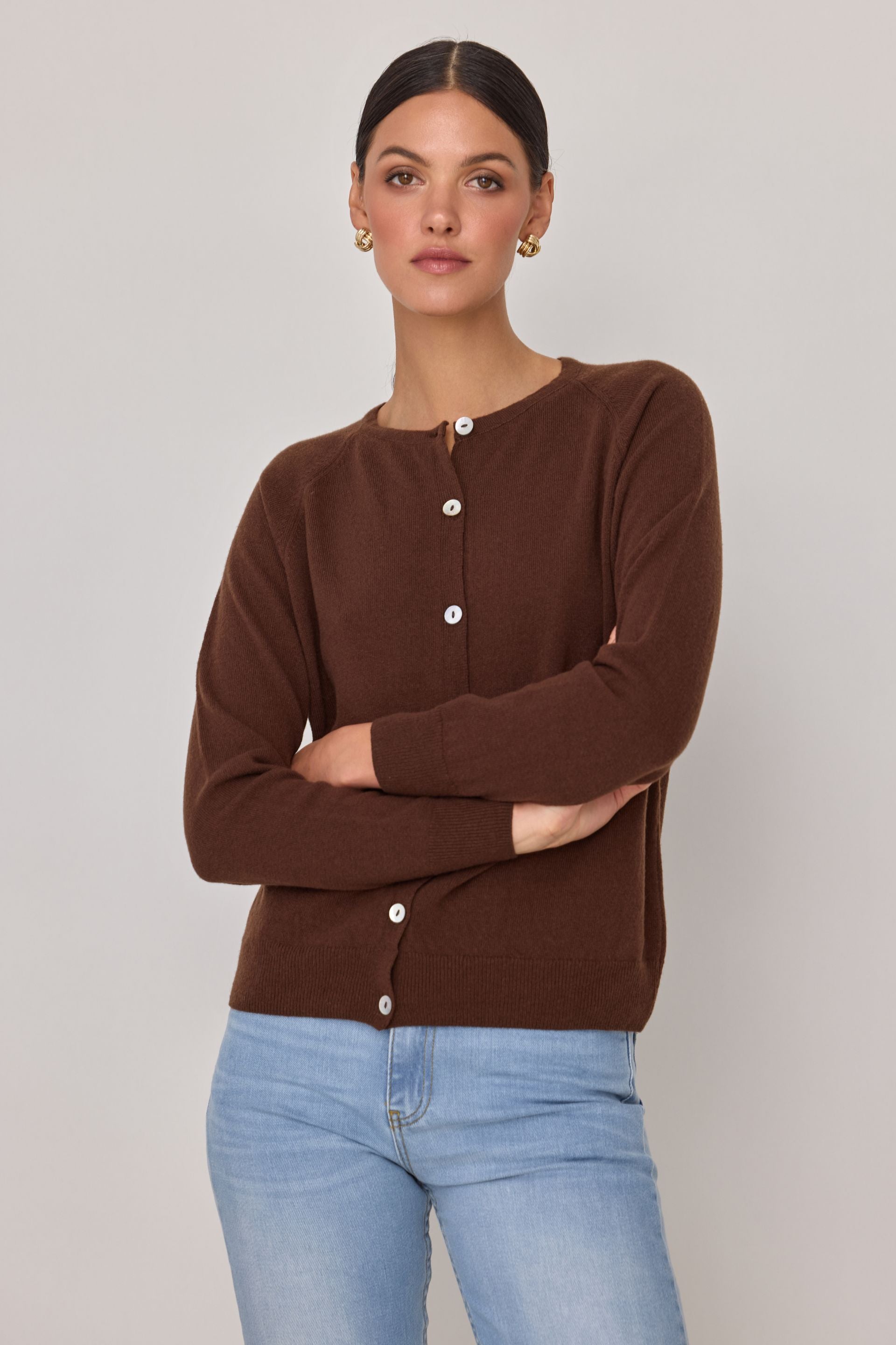 Kardigan z wełny merino i kaszmiru brązowy